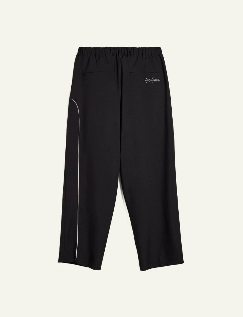 Y-3 Mercedes Track Pants Black wide leg front view logo detail back flat view