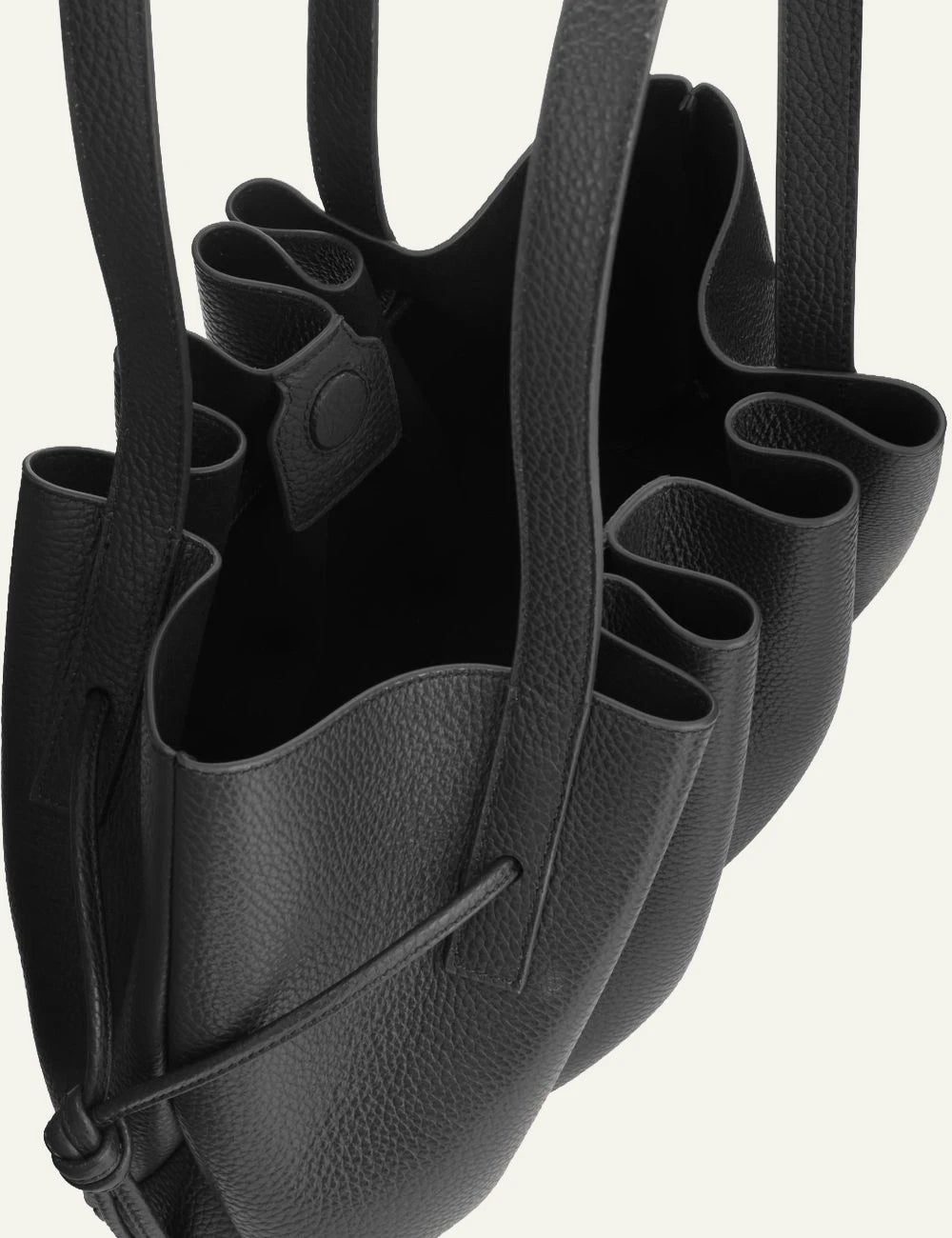 Yuzefi Scallop Shoulder black pebble grain leather shoulder bag top