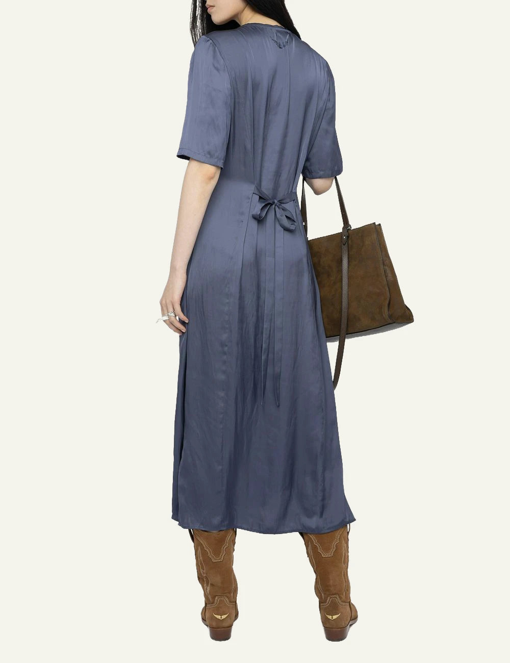 Zadig Voltaire satin maxi dress storm v neck short sleeves back