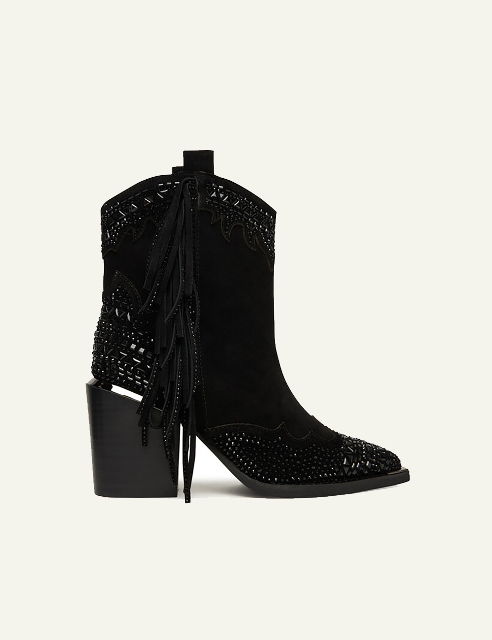 ALMA EN PENA BLACK SUEDE CRYSTAL FRINGE WESTER BOOTS