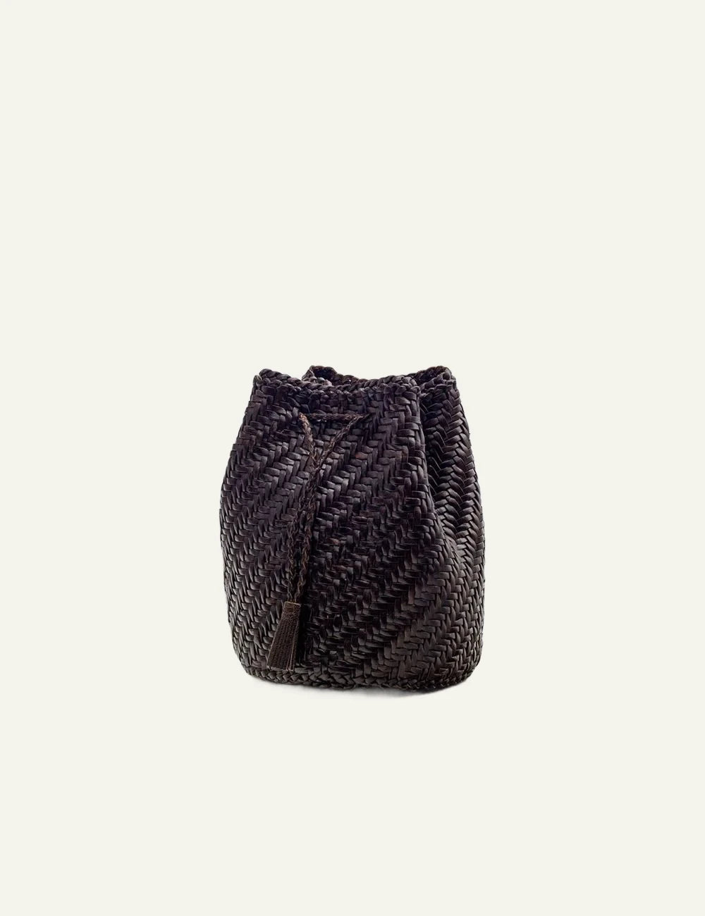 Dragon Diffusion woven leather bucket bag dark brown side view