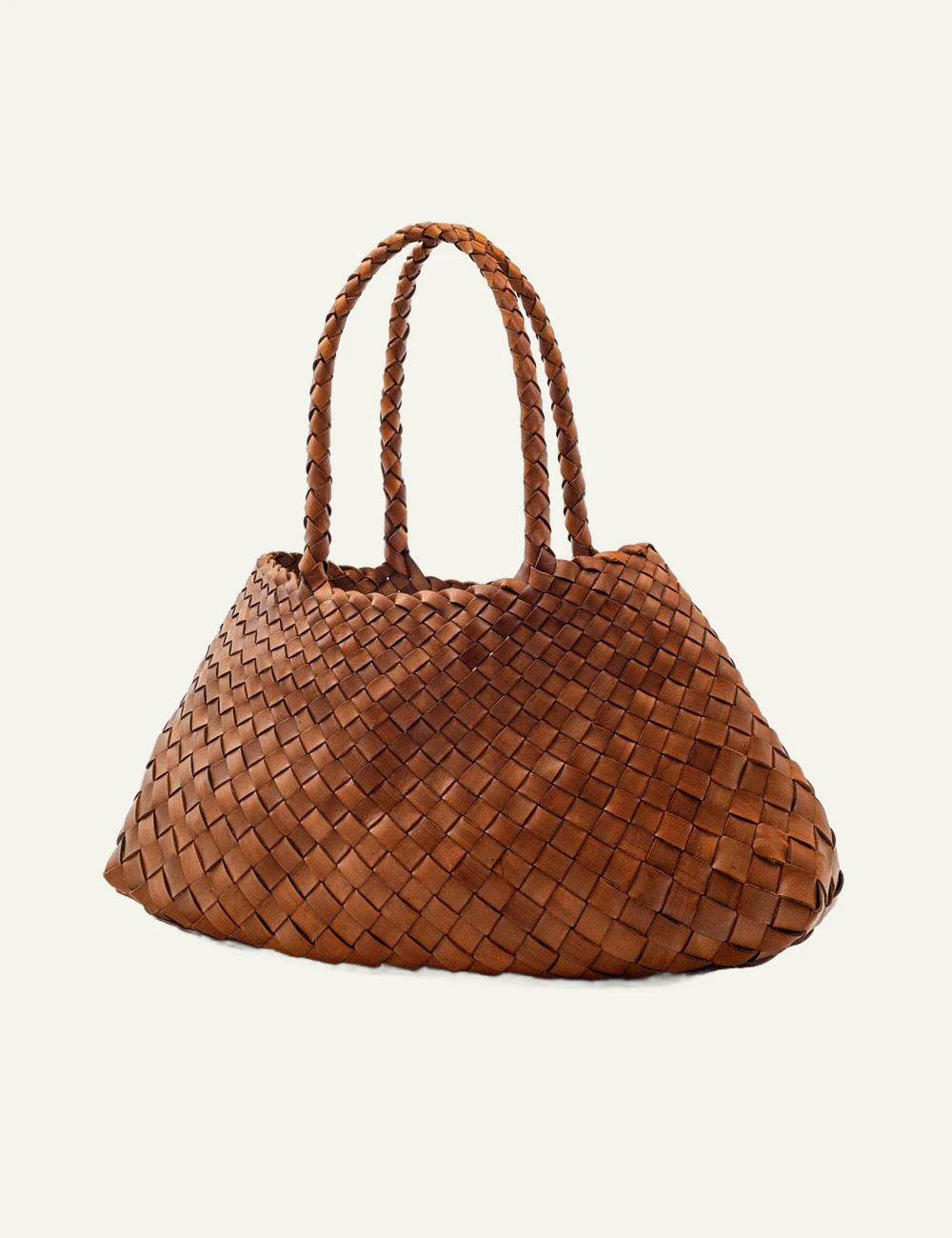 Dragon Diffusion Santa Croce woven leather shoulder bag in tan angled
