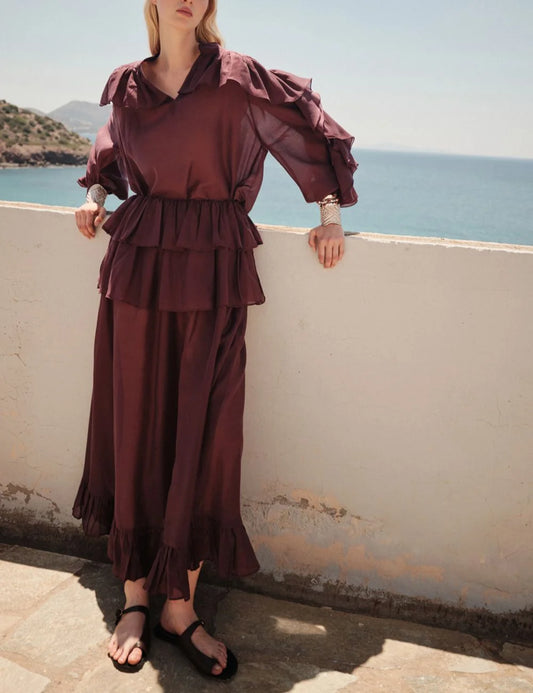 Devotion brown maxi skirt full body styling