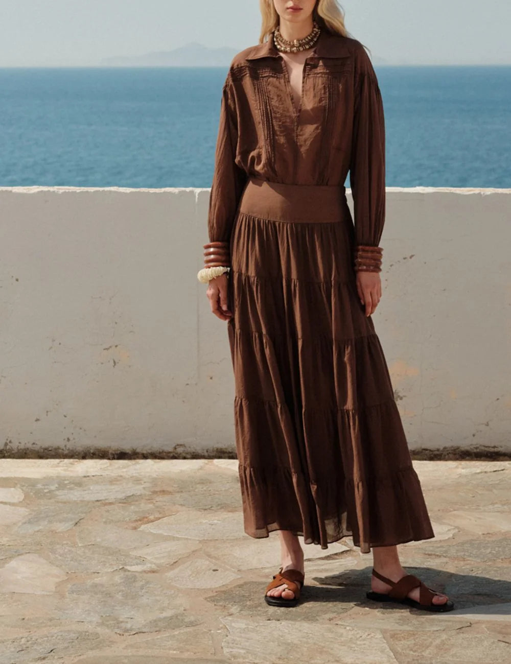 Devotion Brown Maxi Skirt Full Body Model

