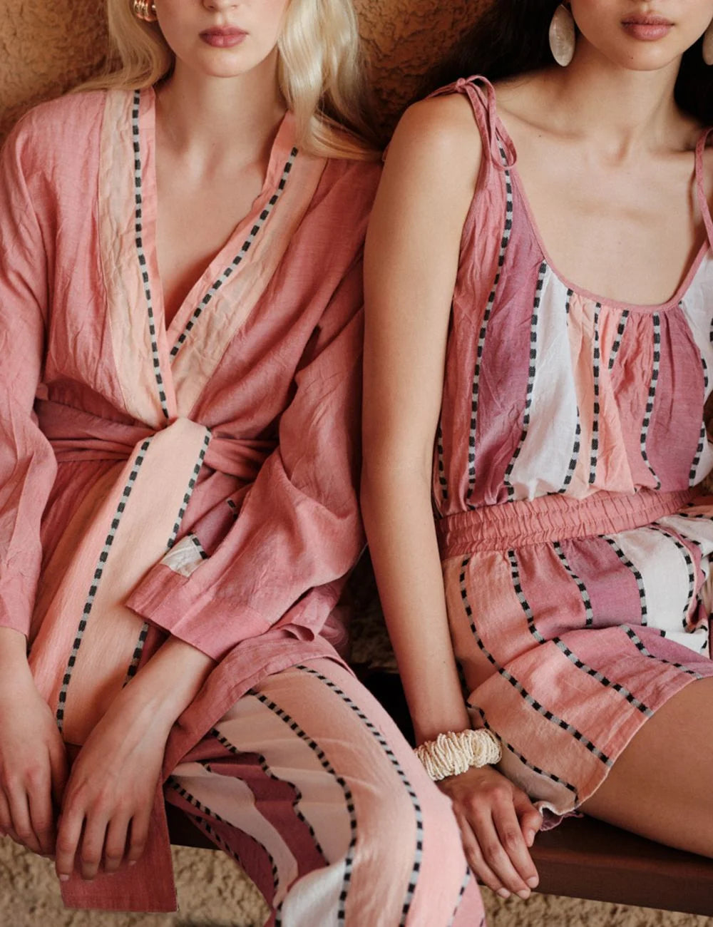 Devotion striped playsuit pink model front close up