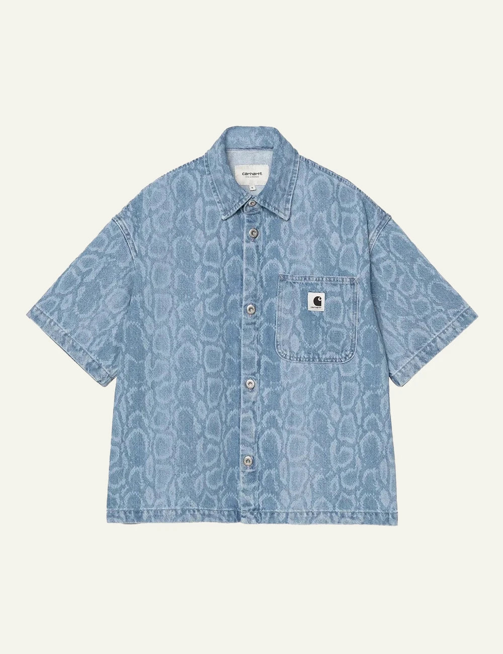 carhartt wip snake lovilia shirt smith denim snake camo blue bleached flat