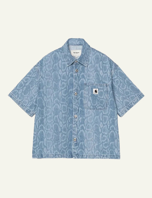 carhartt wip snake lovilia shirt smith denim snake camo blue bleached flat