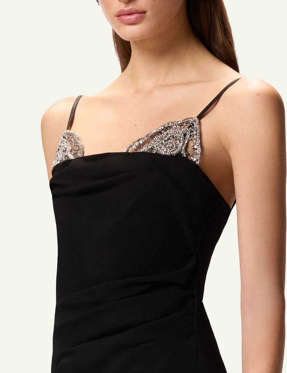 Pinko Carruba midi dress black slim fit with crystal roses detail view