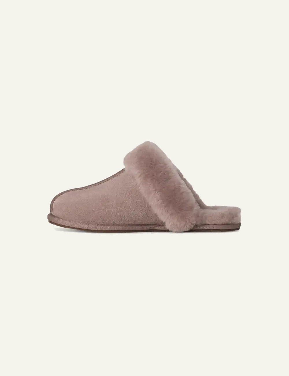 UGG Women’s Taupe Suede Slippers with Sheepskin Trim profile