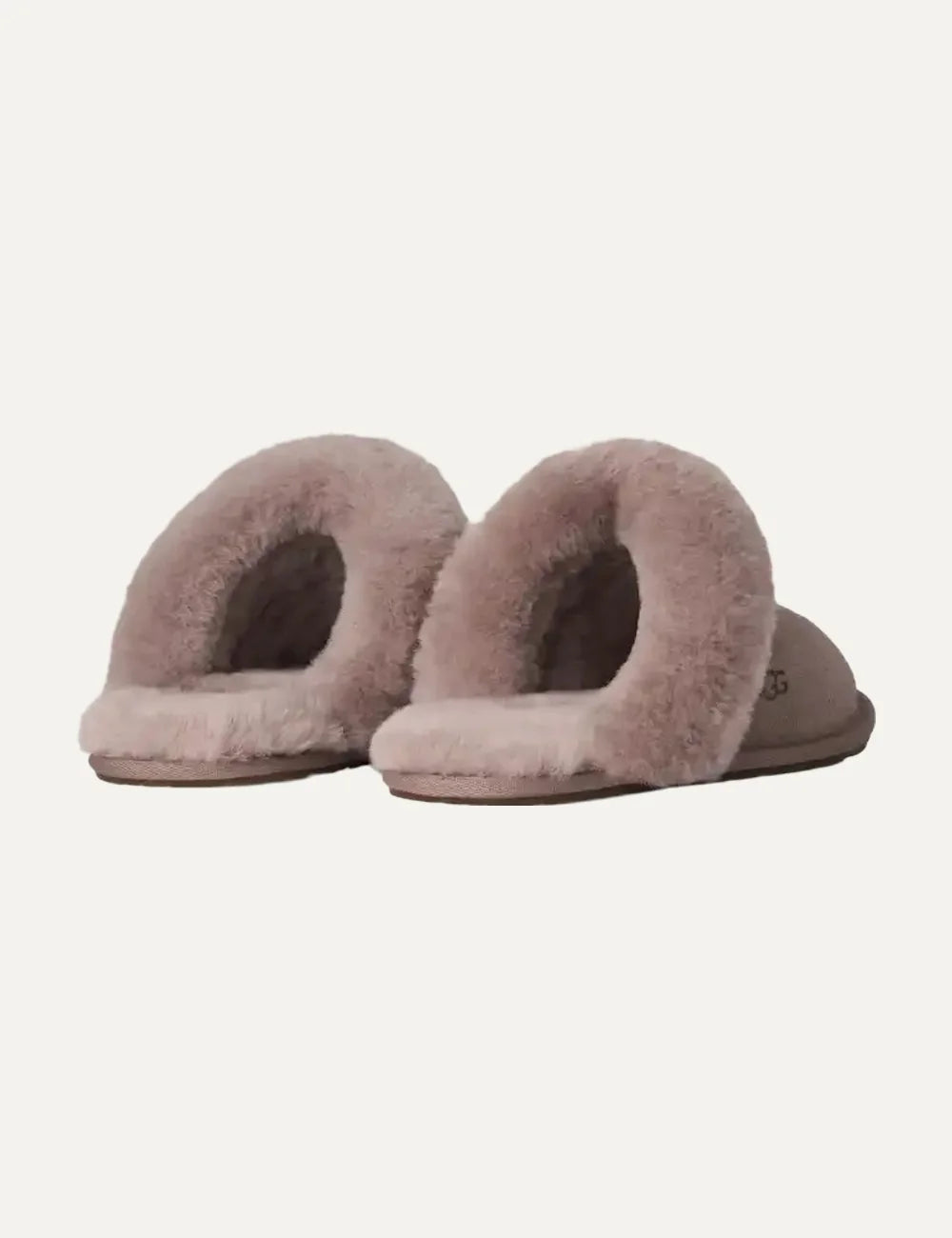 UGG Women’s Taupe Suede Slippers with Sheepskin Trim back