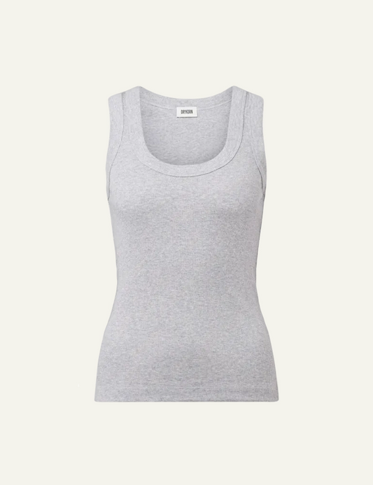 Women's DRYKORN grey melange ribbed cotton tank top with scoop neck