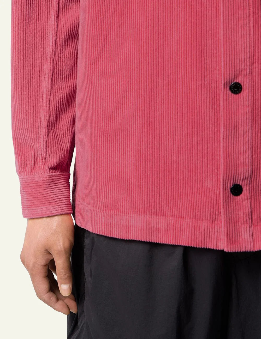 Men's Stone Island coral organic cotton corduroy shirt with chest pocket and Compass patch detail