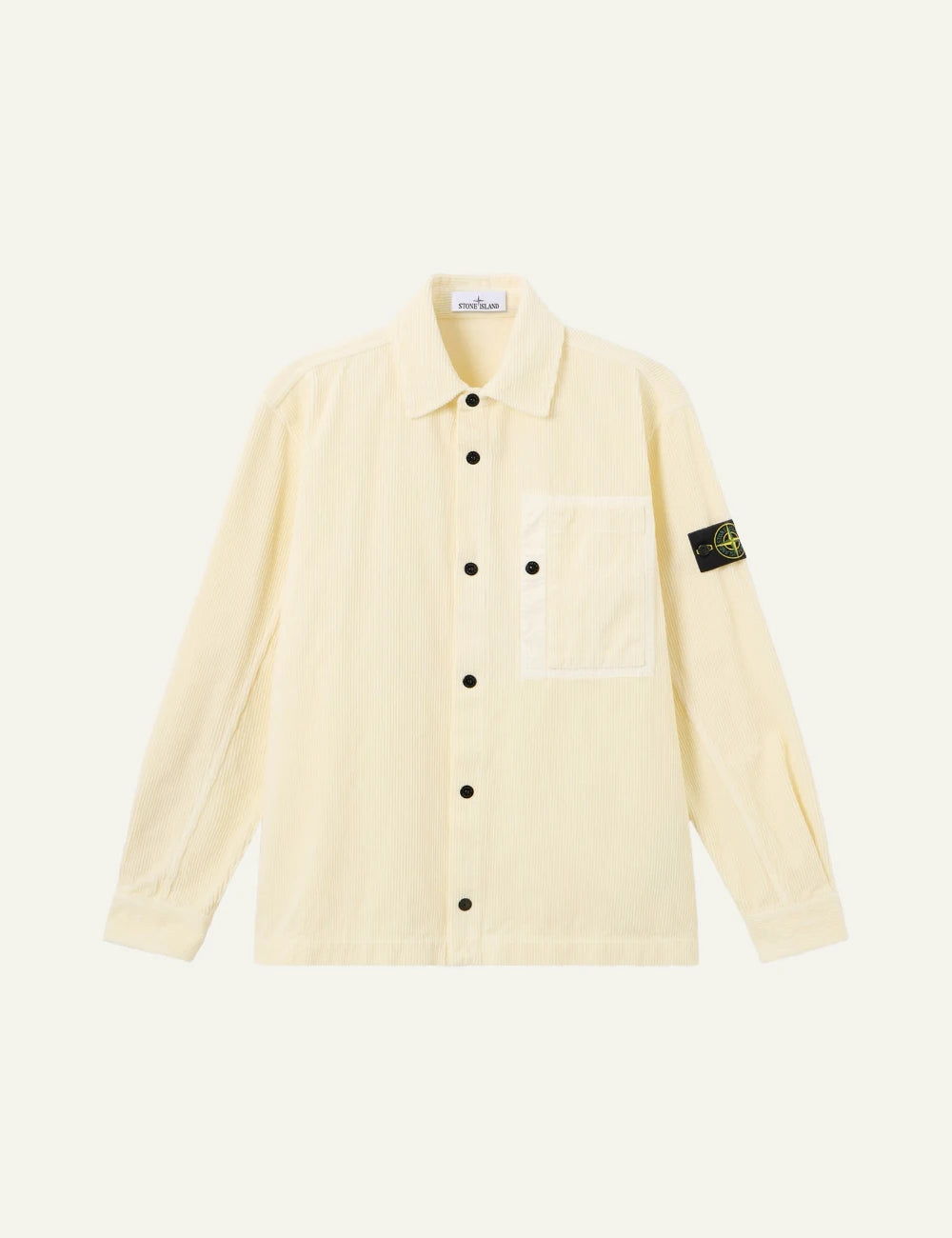 Men's Stone Island ivory organic cotton corduroy overshirt with Compass logo patch