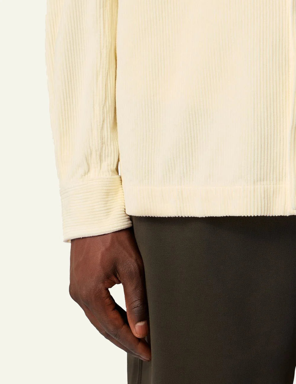 Men's Stone Island ivory organic cotton corduroy overshirt with Compass logo patch detail