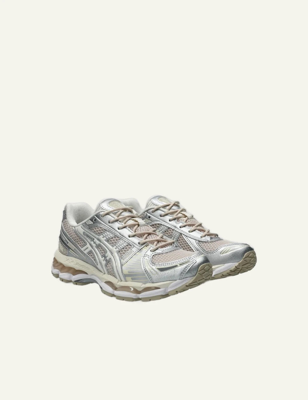 Asics Gel Kayano 12.1 sneaker beige silver angled view