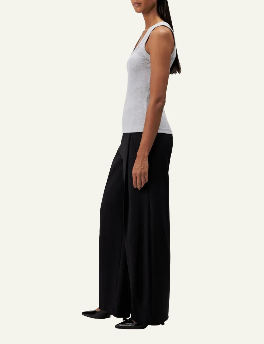 Women's DRYKORN grey melange ribbed cotton tank top with scoop neck side