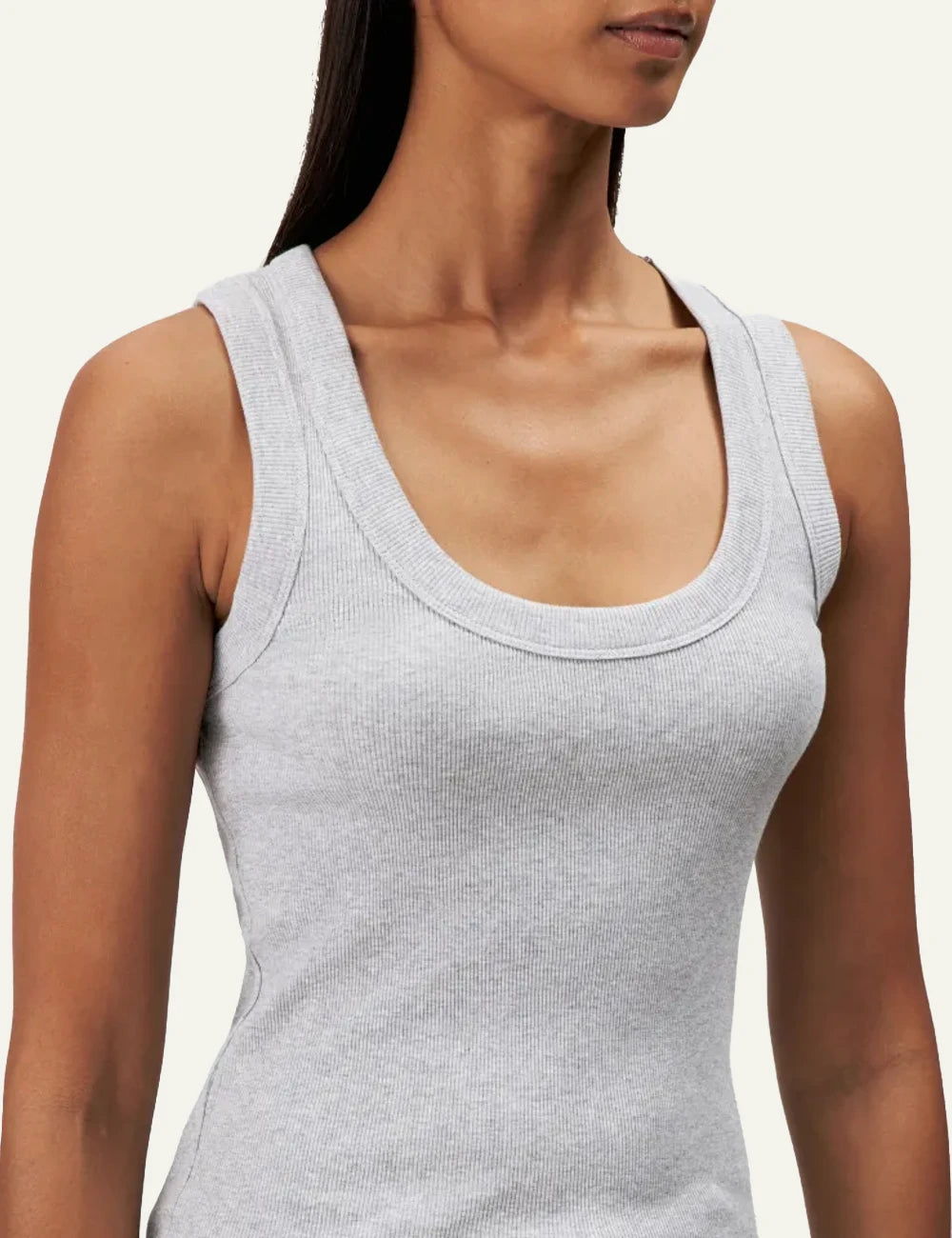 Women's DRYKORN grey melange ribbed cotton tank top with scoop neck detail