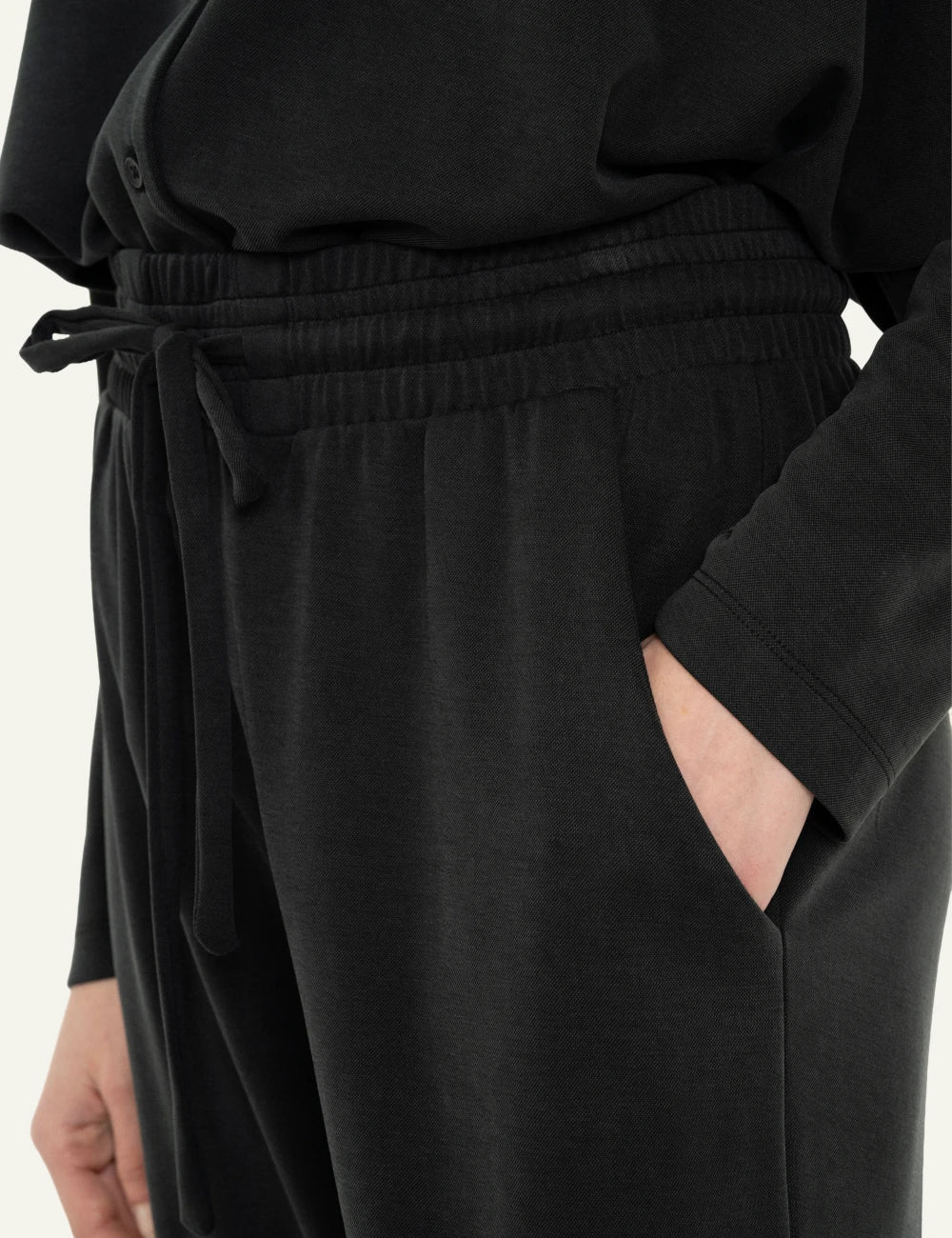 Philosophy black cupro pique jogger pants for women waist details
