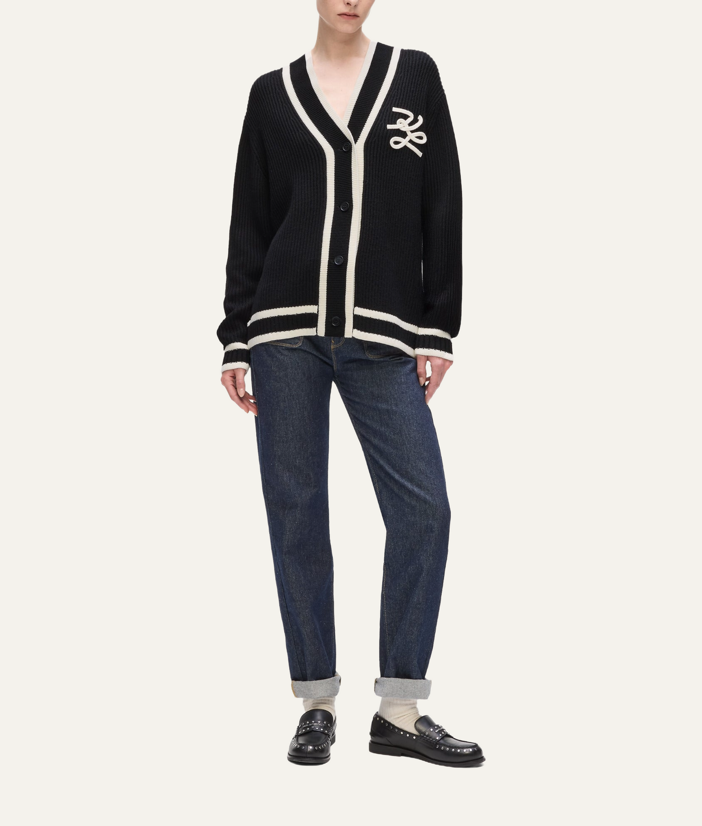 KARL LAGERFELD SOUTACHE AUTOGRAPH CARDIGAN