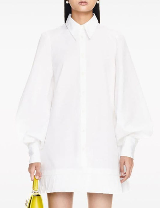 OFF WHITE POPLIN PLEAT SHIRT DRESS
