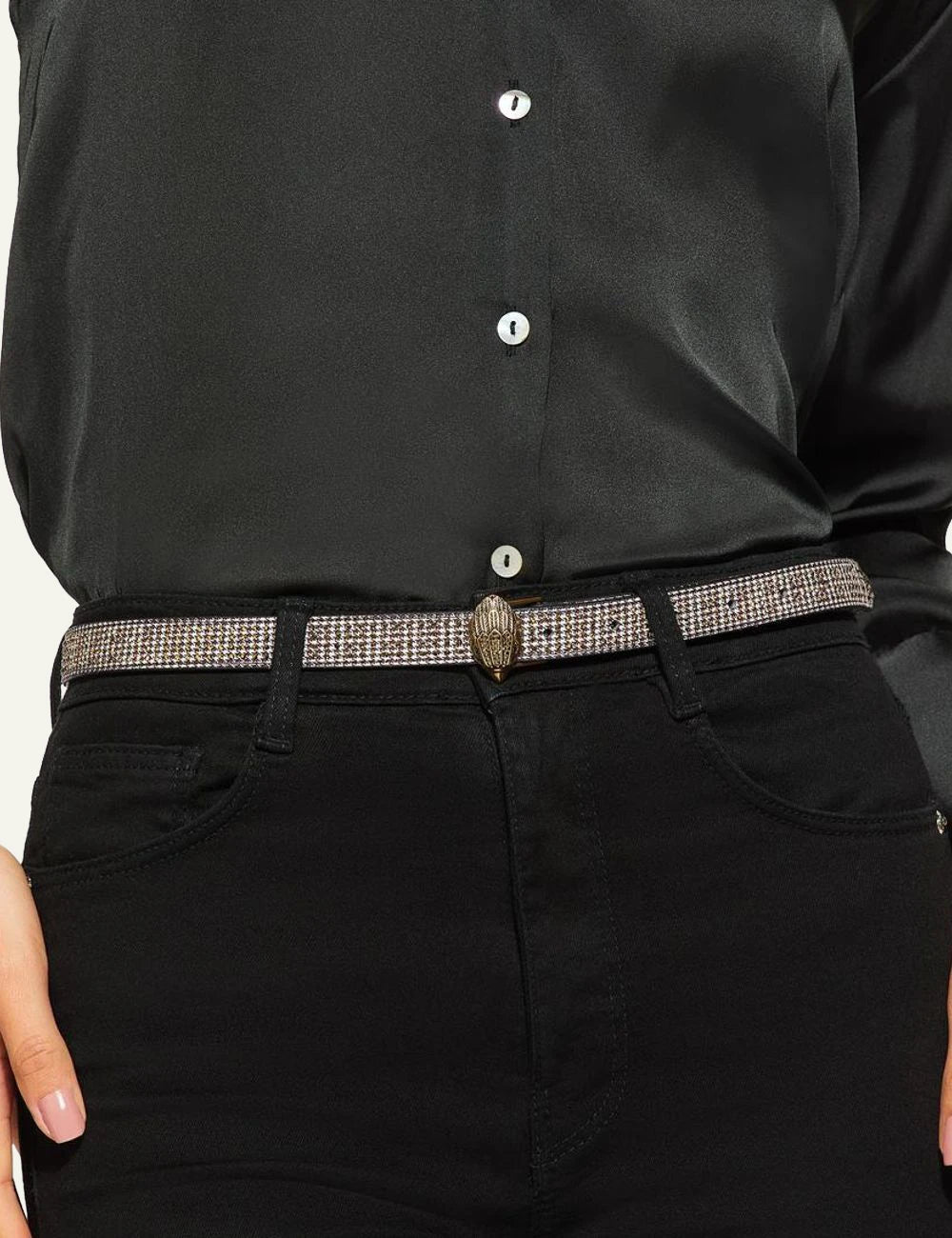 Kurt Geiger London patterned fabric belt full length view