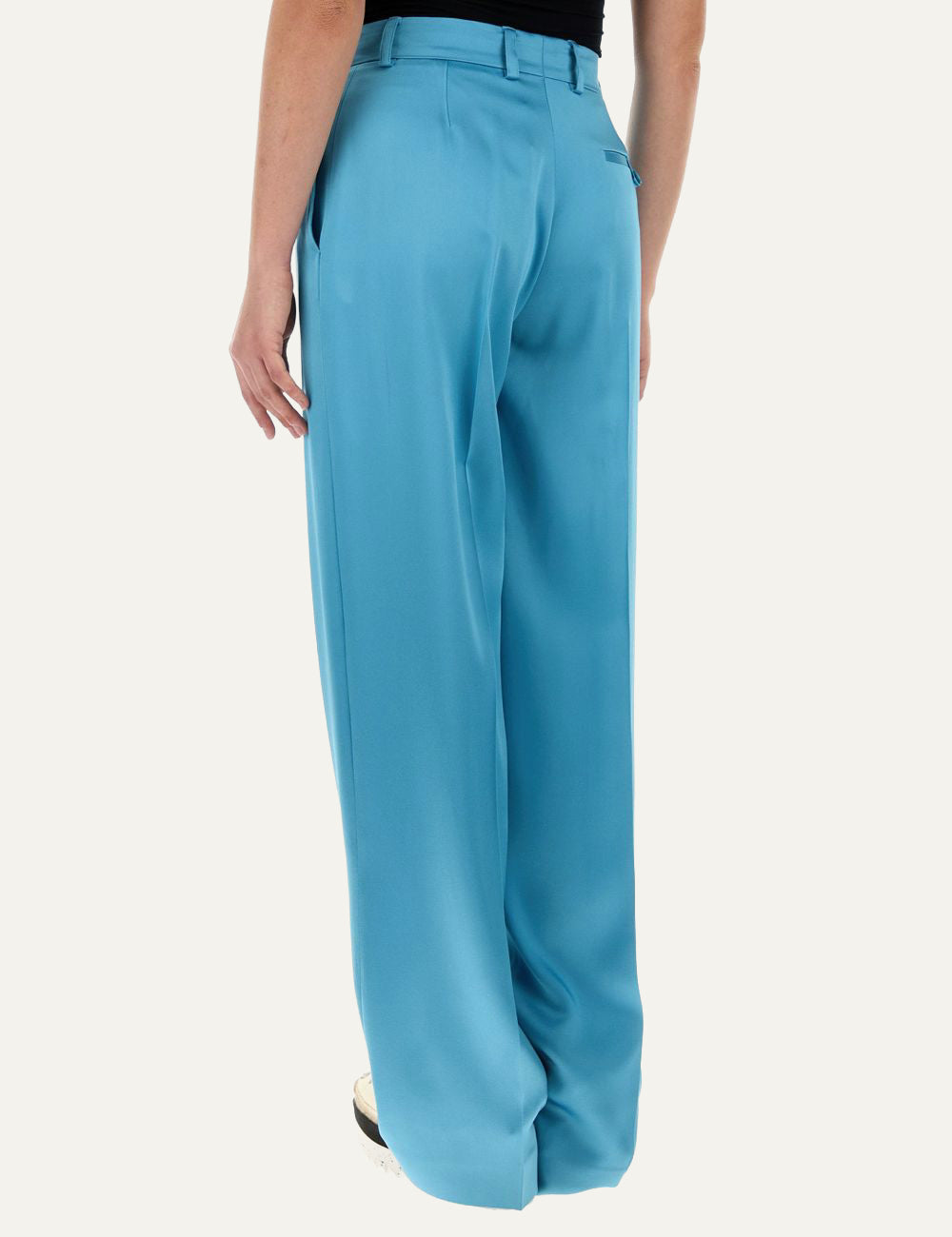 Stella McCartney satin wide leg trousers blue back view dropped waist