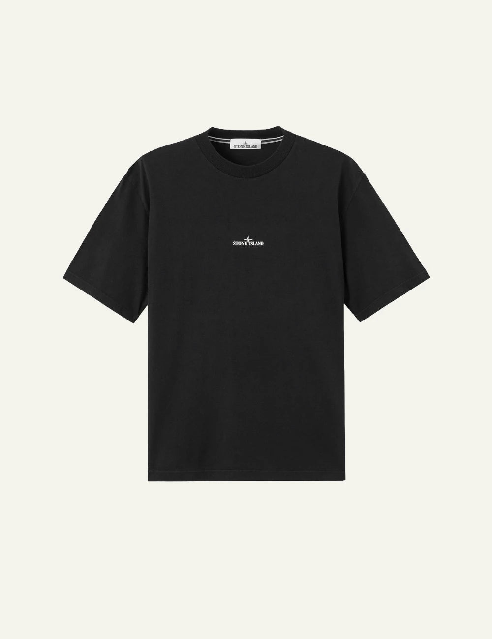 Men's Stone Island black organic cotton jersey T-shirt with logo print and Compass motif