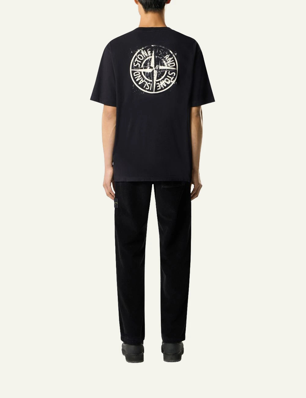 Men's Stone Island black organic cotton jersey T-shirt with logo print and Compass motif back