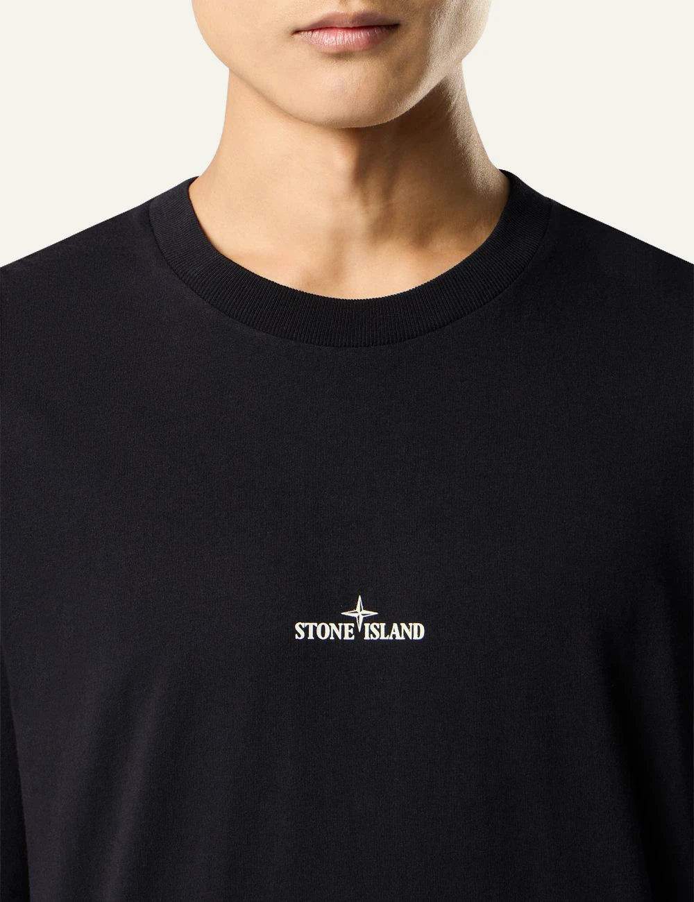 Men's Stone Island black organic cotton jersey T-shirt with logo print and Compass motif detail