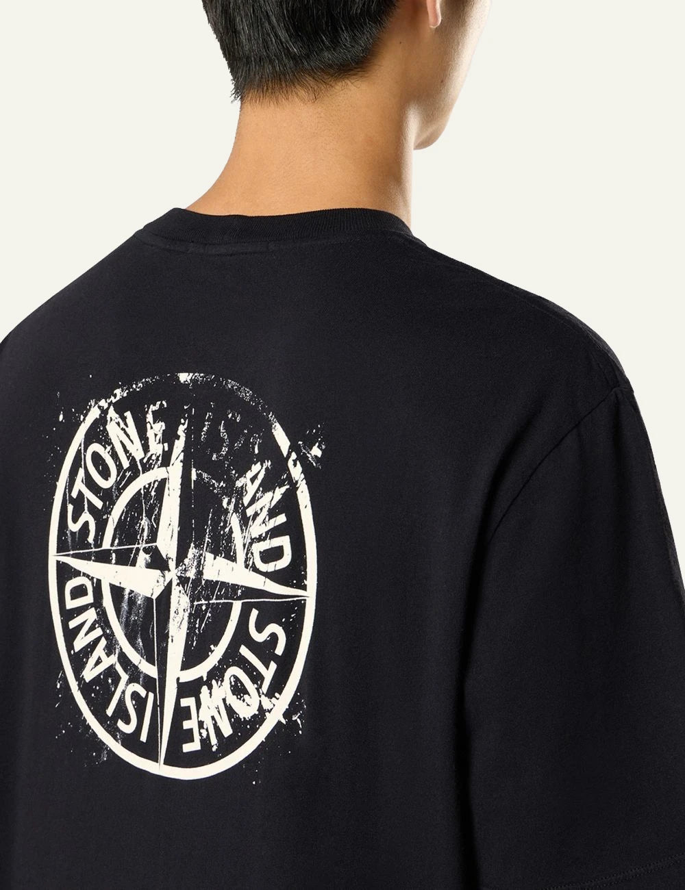Men's Stone Island black organic cotton jersey T-shirt with logo print and Compass motif detail logo