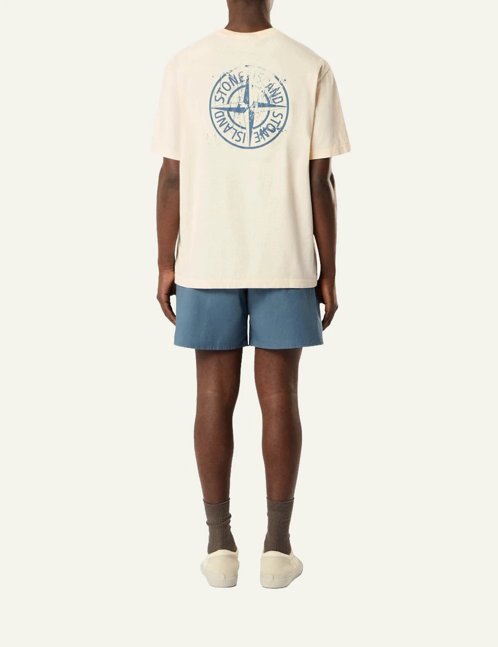 Men's Stone Island ivory organic cotton jersey T-shirt with logo print and Compass motif back