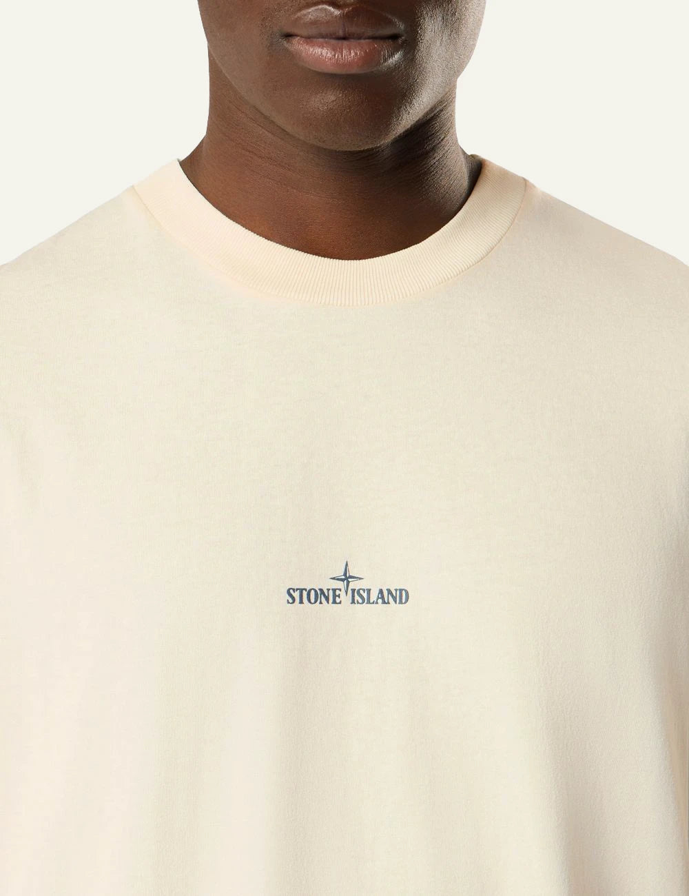 Men's Stone Island ivory organic cotton jersey T-shirt with logo print and Compass motif detail