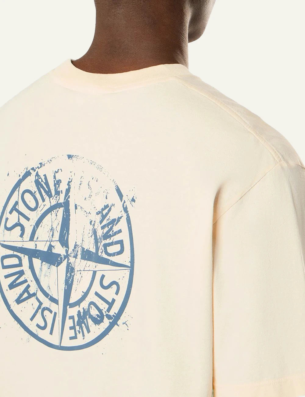 Men's Stone Island ivory organic cotton jersey T-shirt with logo print and Compass motif back logo