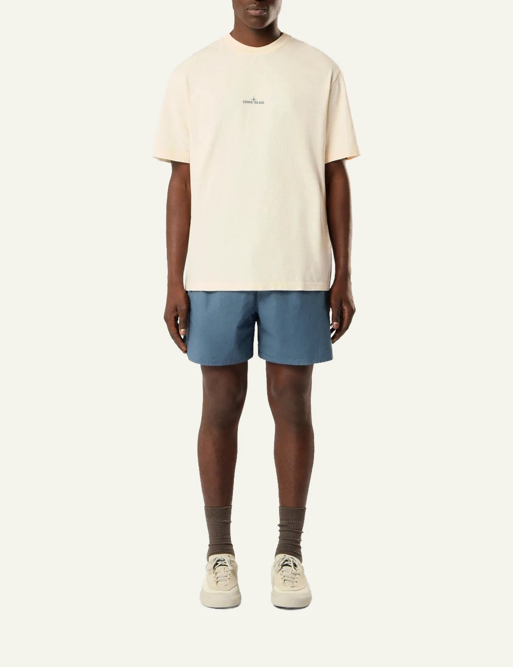 Men's Stone Island ivory organic cotton jersey T-shirt with logo print and Compass motif full body