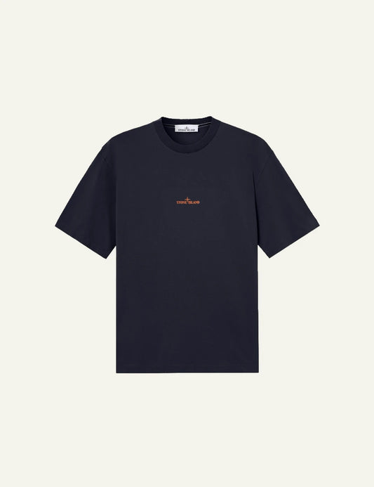 Men's Stone Island navy organic cotton jersey T-shirt with flocked logo print