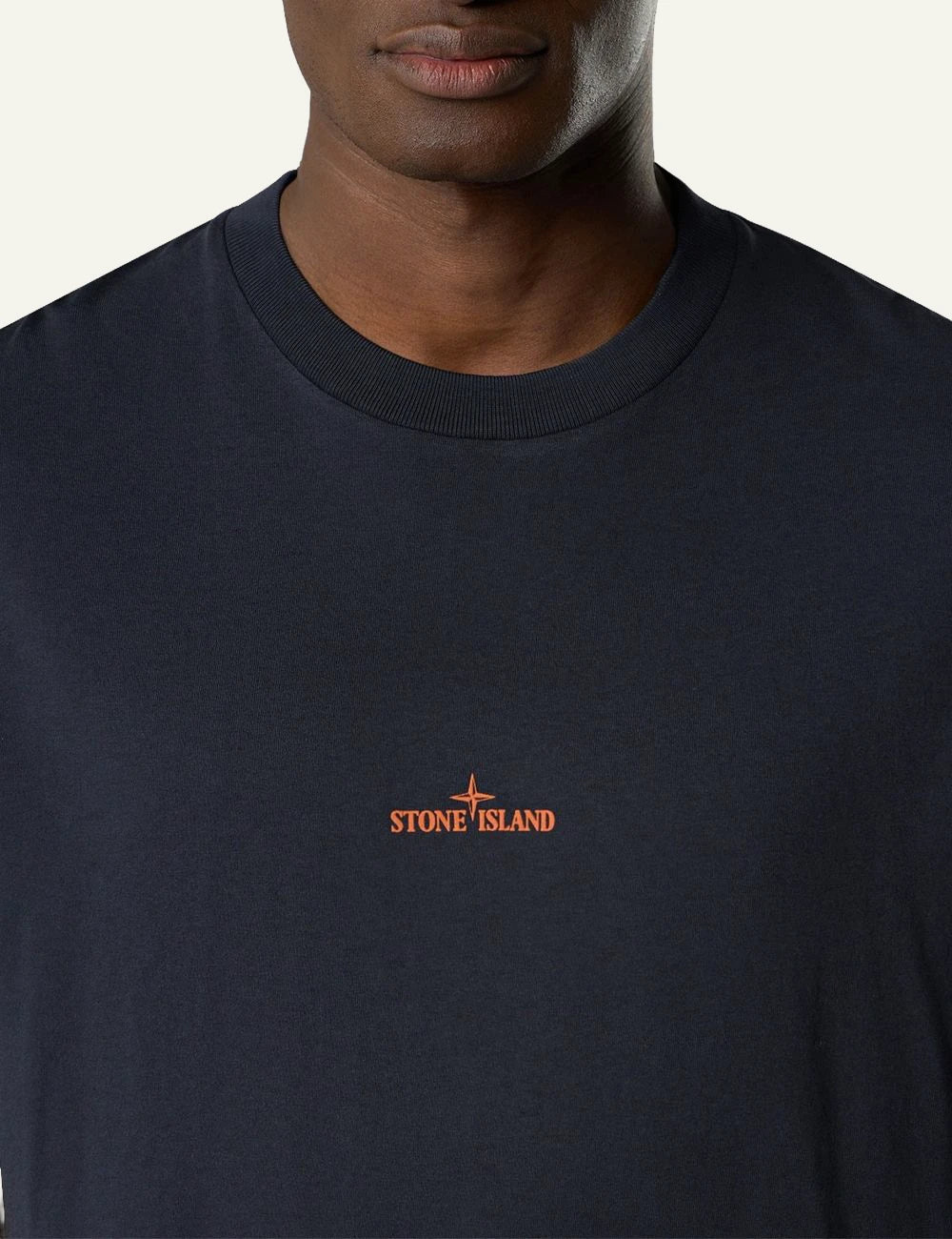 Men's Stone Island navy organic cotton jersey T-shirt with flocked logo print detail