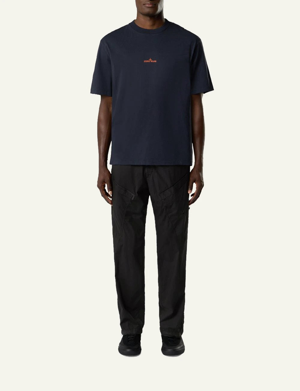 Men's Stone Island navy organic cotton jersey T-shirt with flocked logo print full body