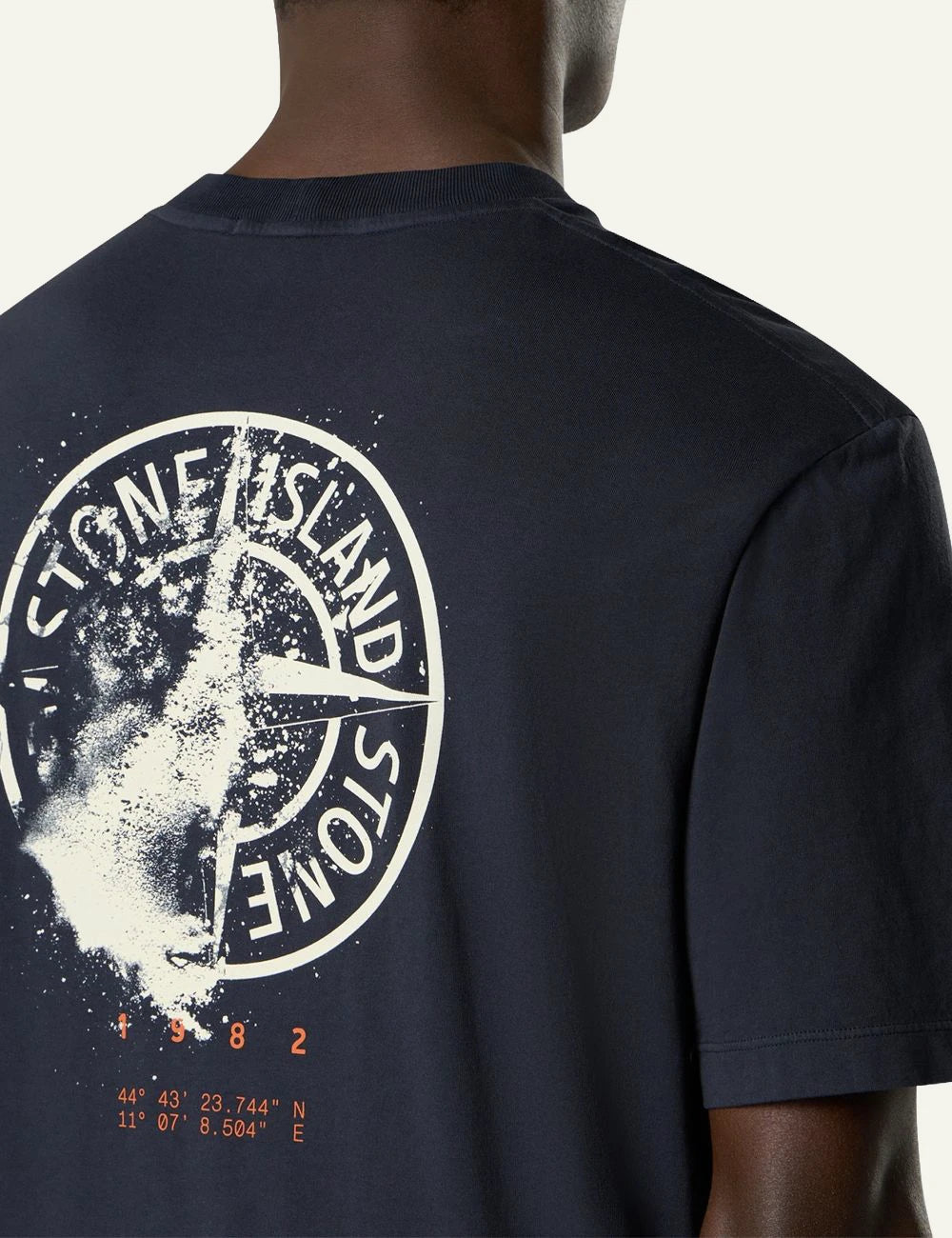 Men's Stone Island navy organic cotton jersey T-shirt with flocked logo print back detail