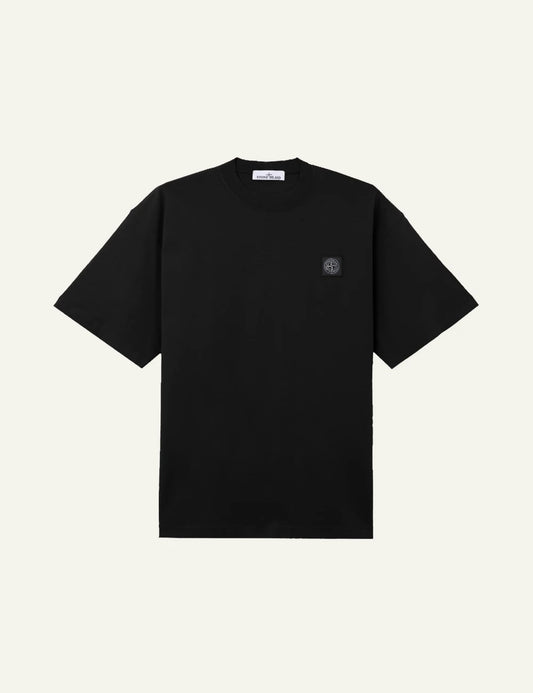 Men's Stone Island black organic cotton jersey T-shirt with Compass logo patch