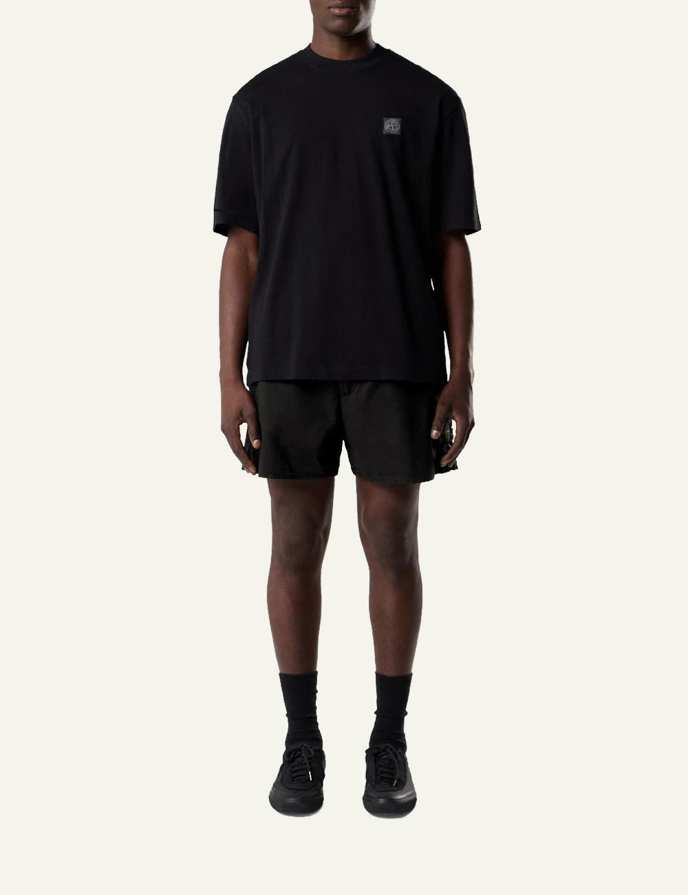 Men's Stone Island black organic cotton jersey T-shirt with Compass logo patch full body