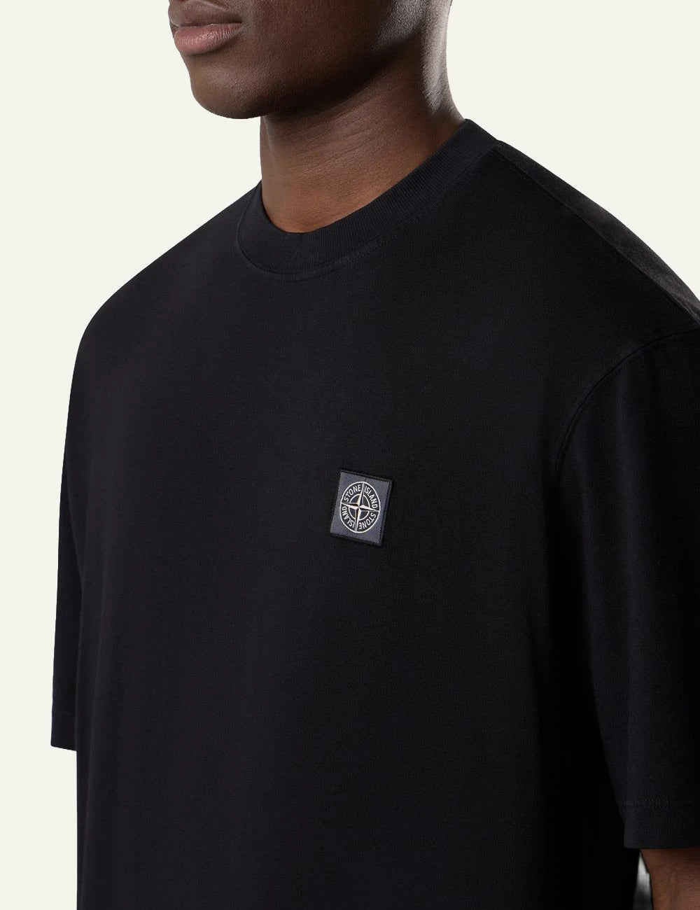 Men's Stone Island black organic cotton jersey T-shirt with Compass logo patch side