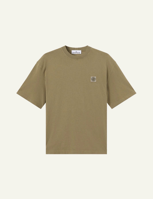 Men's Stone Island khaki organic cotton jersey T-shirt with Compass logo patch