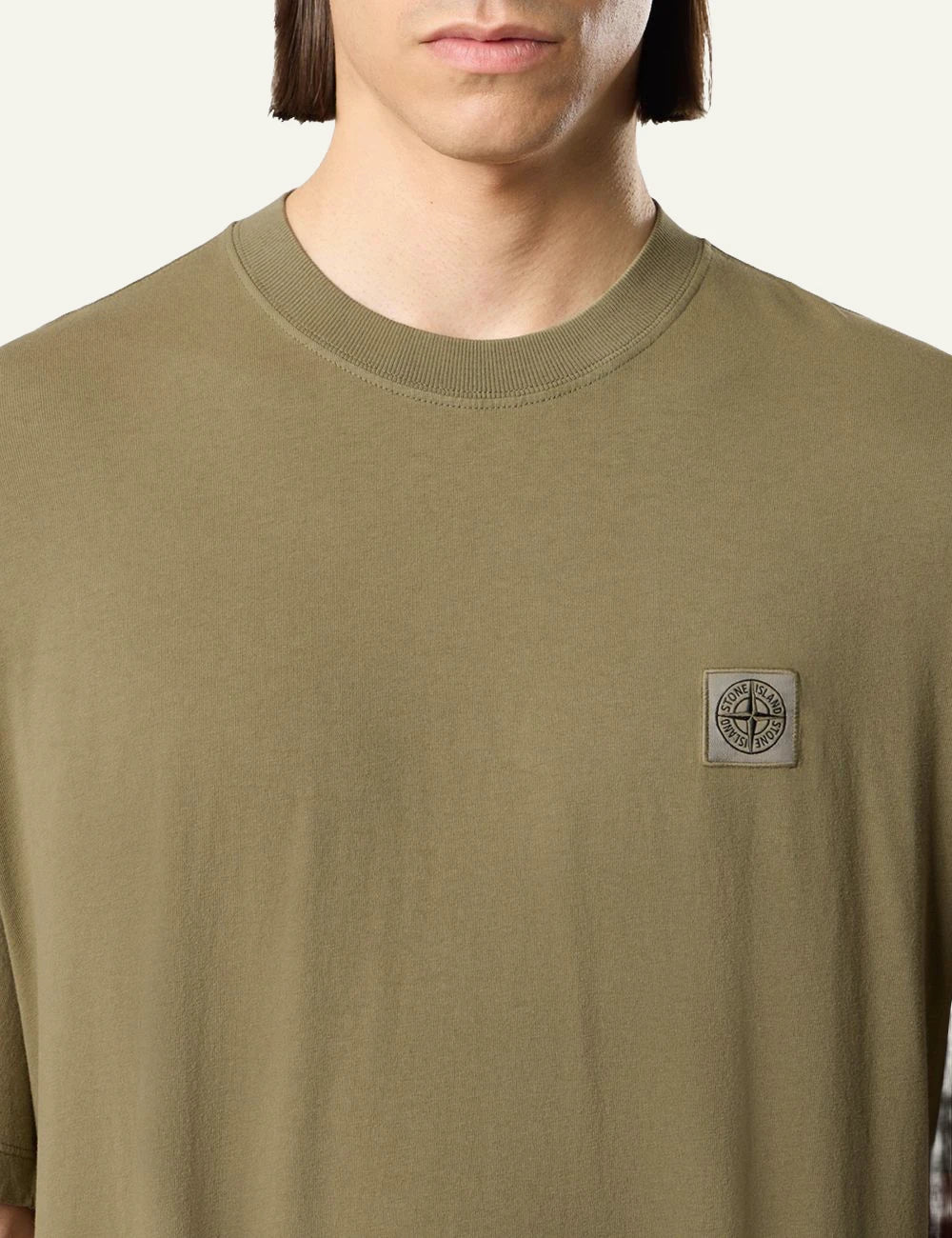 Men's Stone Island khaki organic cotton jersey T-shirt with Compass logo patch detail