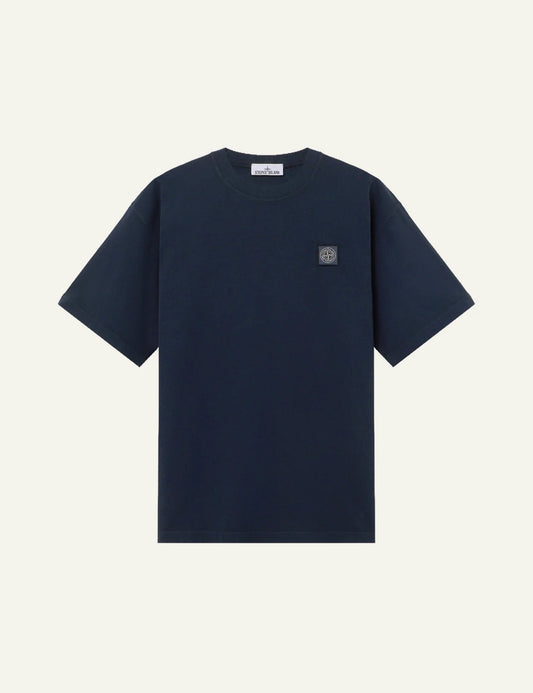 Men's Stone Island navy blue organic cotton jersey T-shirt with Compass logo patch