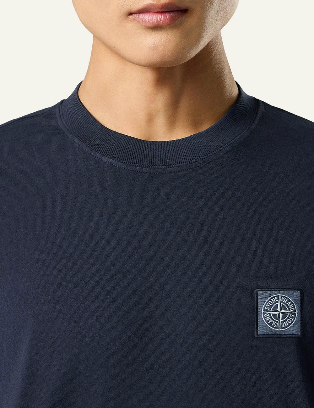 Men's Stone Island navy blue organic cotton jersey T-shirt with Compass logo patch detail