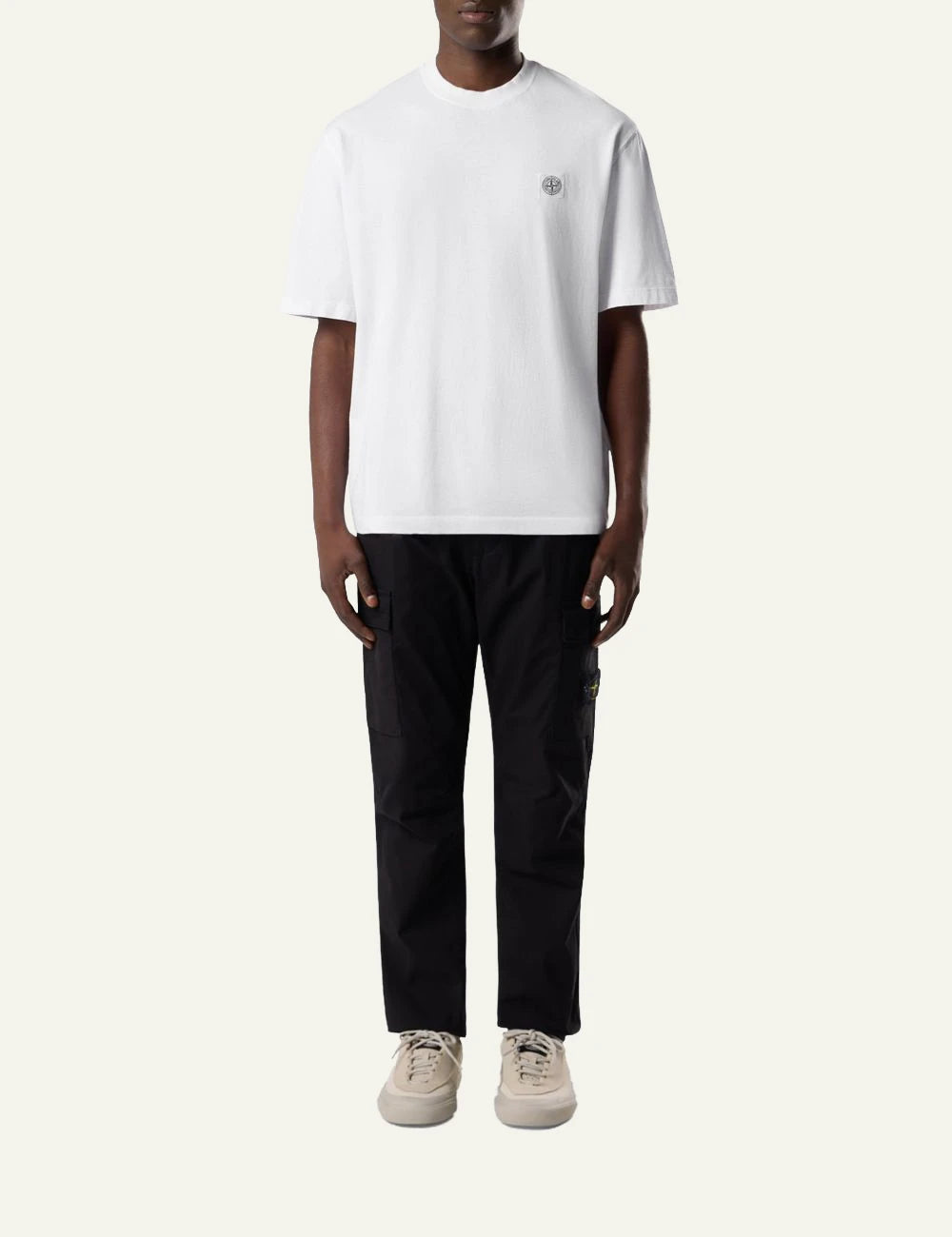 Men's Stone Island white organic cotton jersey T-shirt with Compass logo patch full body