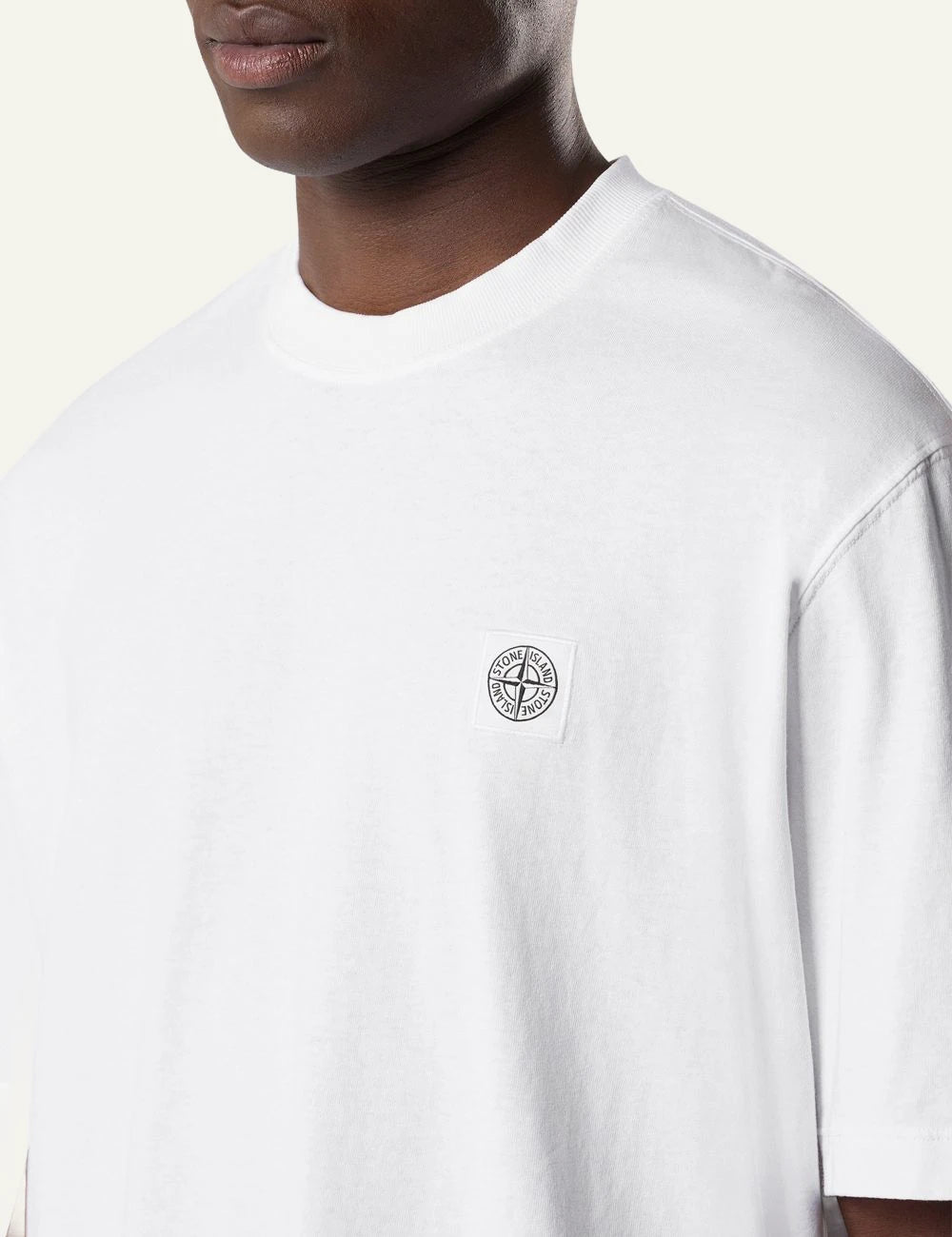 Men's Stone Island white organic cotton jersey T-shirt with Compass logo patch model