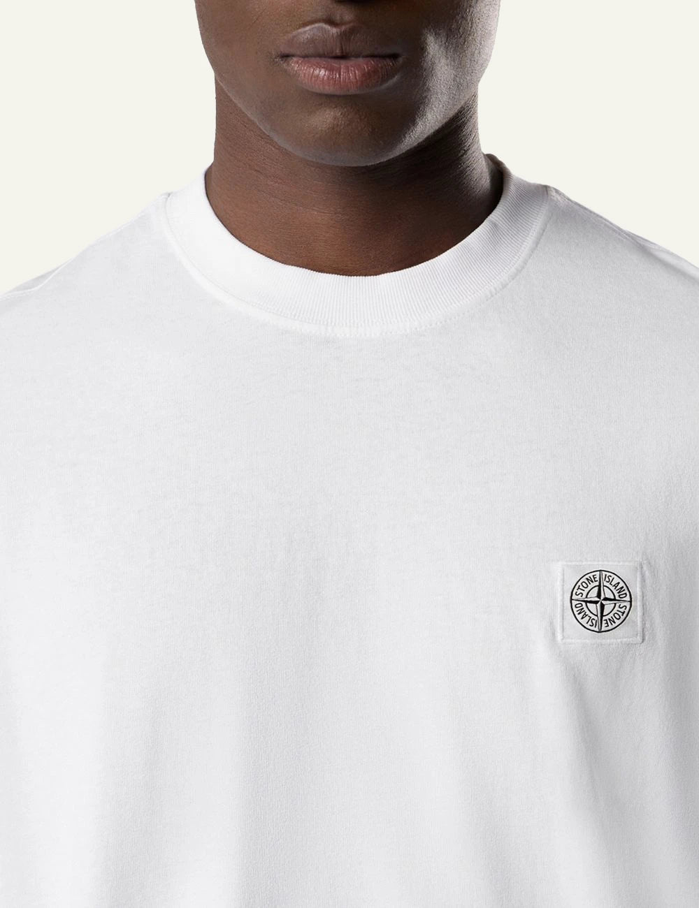 Men's Stone Island white organic cotton jersey T-shirt with Compass logo patch detail logo