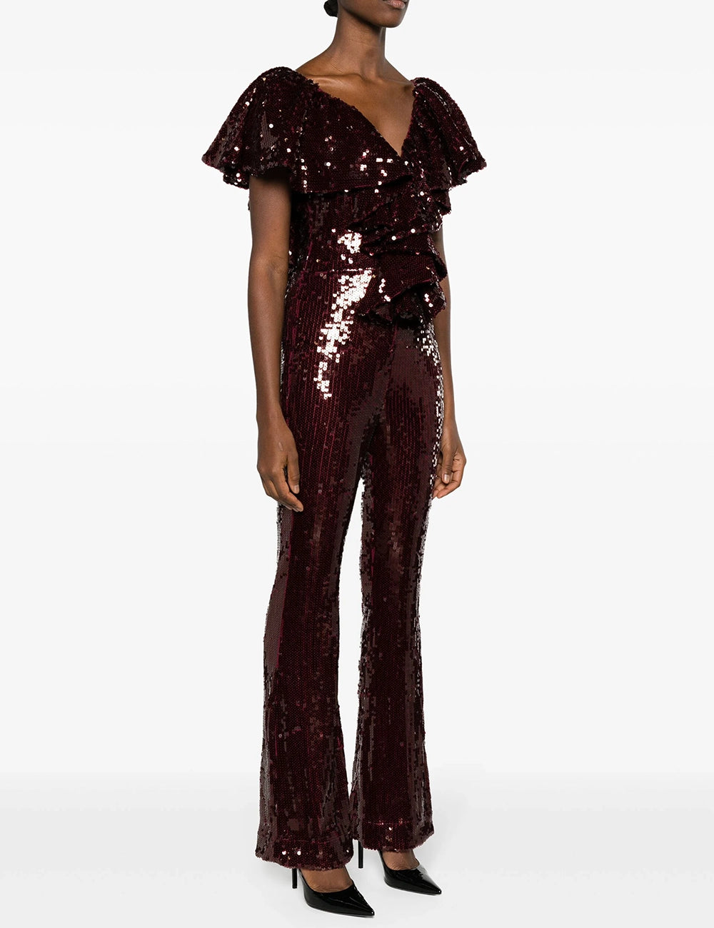 ROTATE SEQUINS RUFFLE JUMPSUIT ROTATE