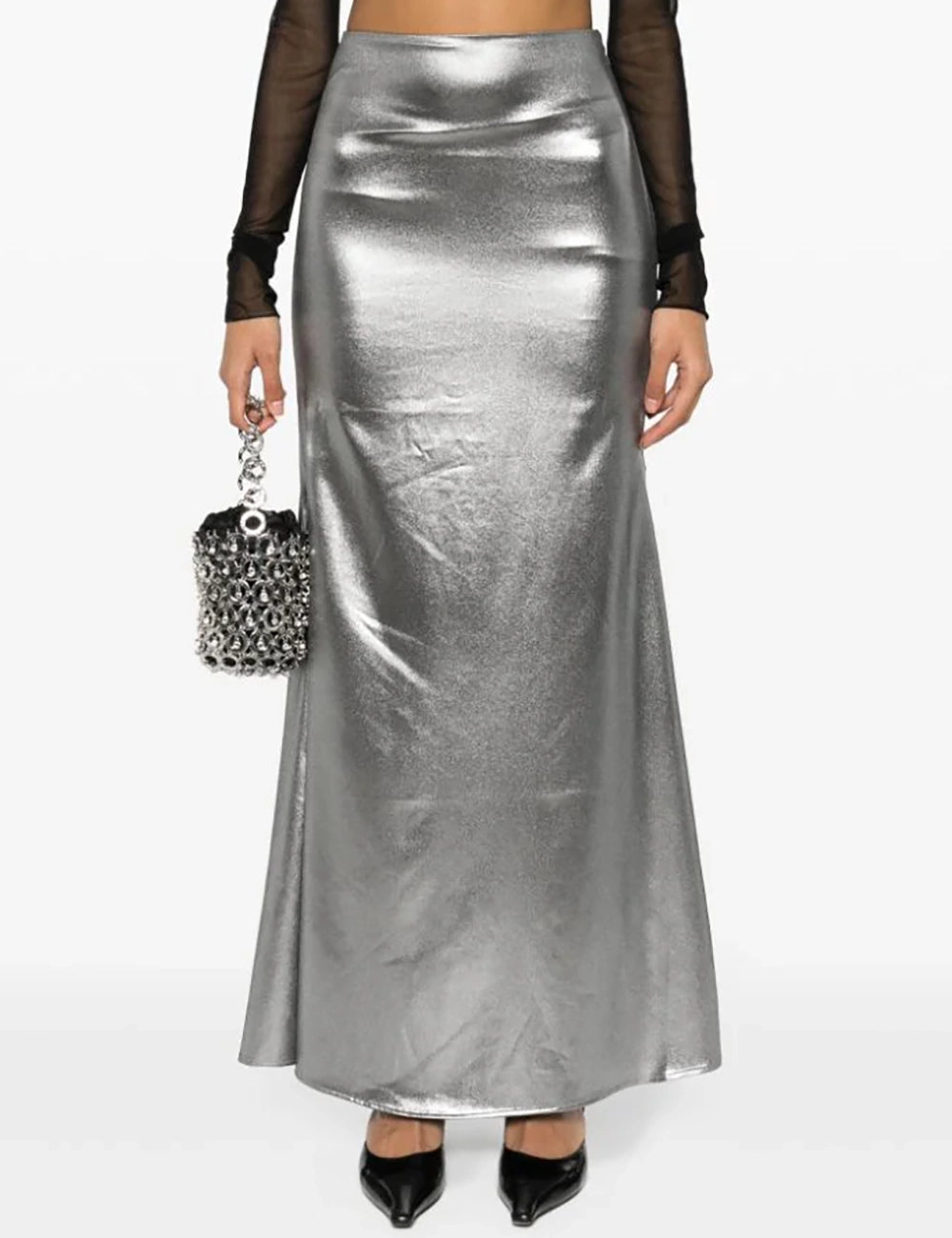 ROTATE METALLIC MAXI TRAIN SKIRT ROTATE